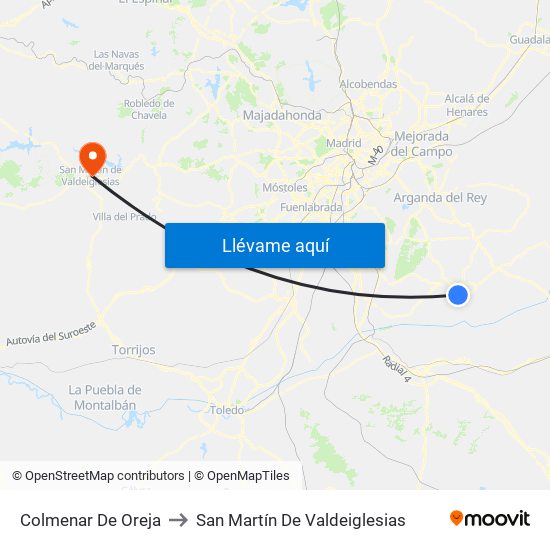 Colmenar De Oreja to San Martín De Valdeiglesias map