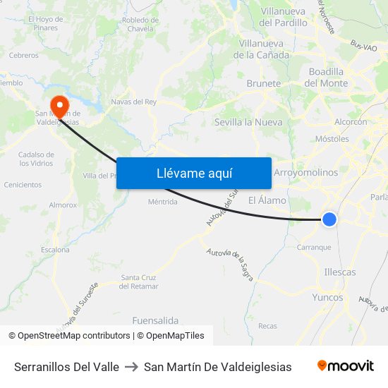 Serranillos Del Valle to San Martín De Valdeiglesias map