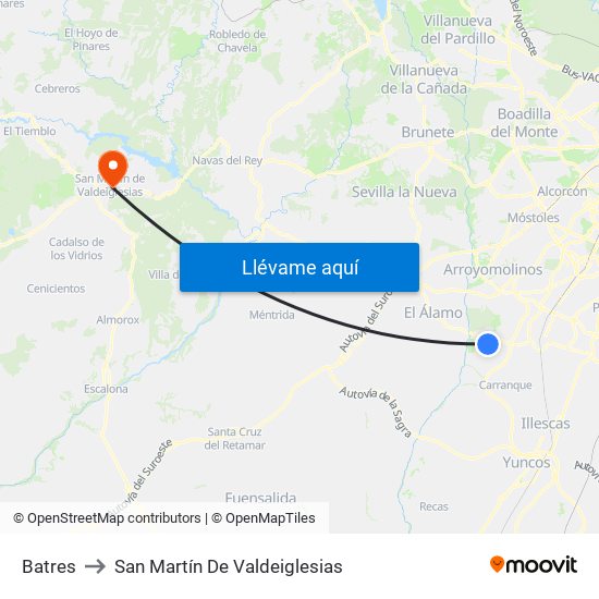 Batres to San Martín De Valdeiglesias map