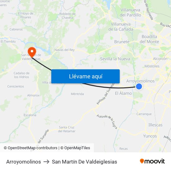 Arroyomolinos to San Martín De Valdeiglesias map