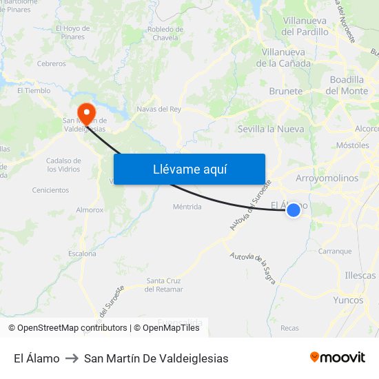 El Álamo to San Martín De Valdeiglesias map