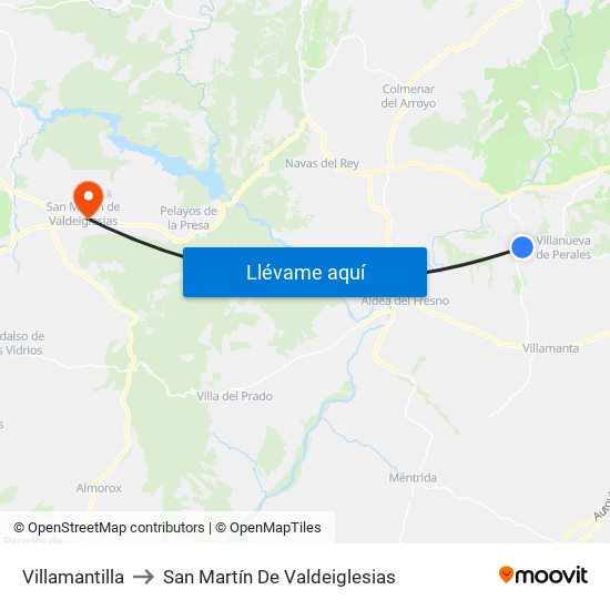 Villamantilla to San Martín De Valdeiglesias map