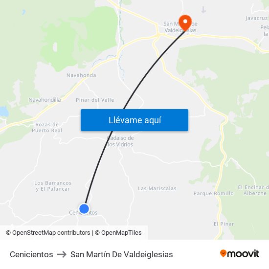Cenicientos to San Martín De Valdeiglesias map
