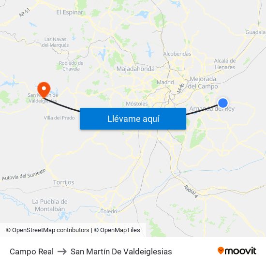 Campo Real to San Martín De Valdeiglesias map