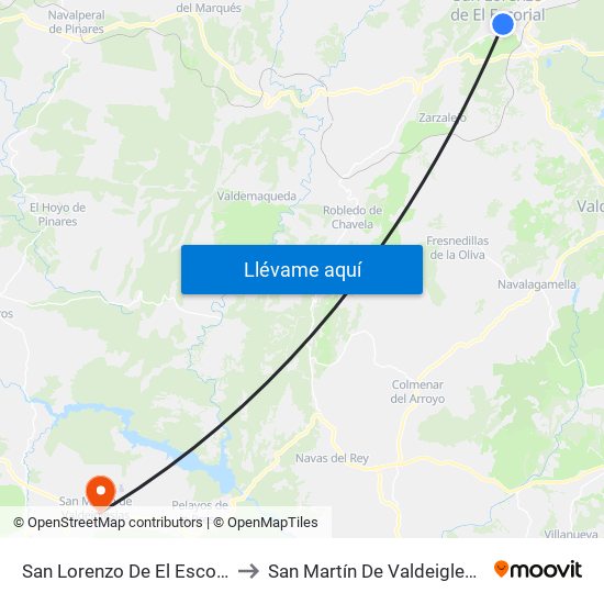 San Lorenzo De El Escorial to San Martín De Valdeiglesias map