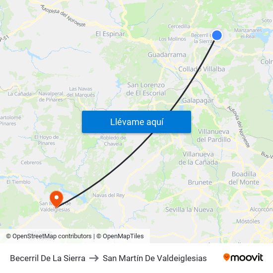 Becerril De La Sierra to San Martín De Valdeiglesias map
