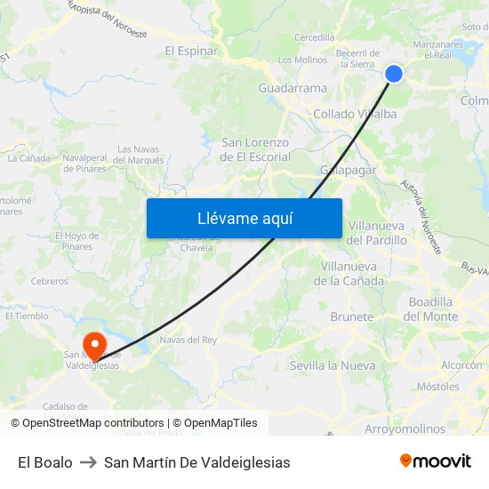 El Boalo to San Martín De Valdeiglesias map