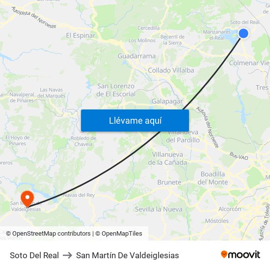 Soto Del Real to San Martín De Valdeiglesias map