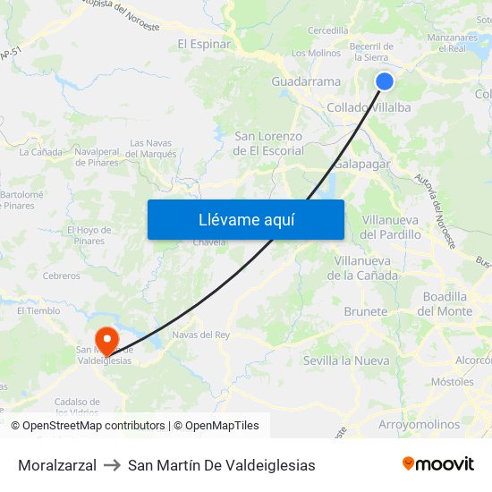 Moralzarzal to San Martín De Valdeiglesias map