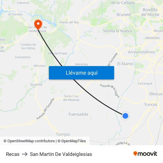 Recas to San Martín De Valdeiglesias map