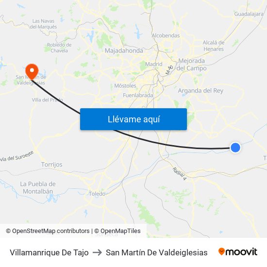 Villamanrique De Tajo to San Martín De Valdeiglesias map