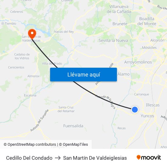 Cedillo Del Condado to San Martín De Valdeiglesias map