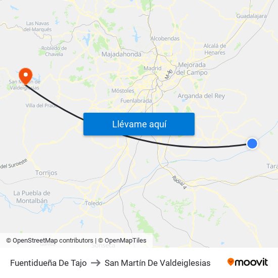 Fuentidueña De Tajo to San Martín De Valdeiglesias map