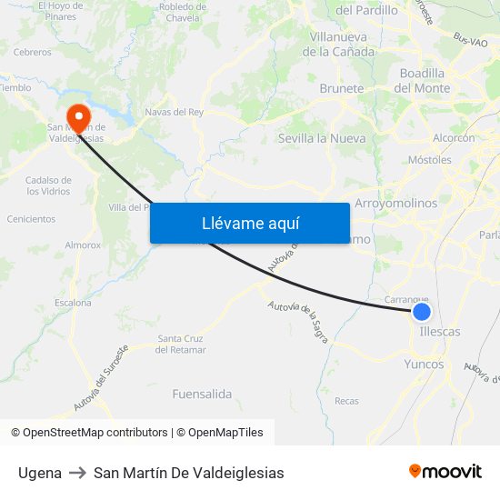 Ugena to San Martín De Valdeiglesias map