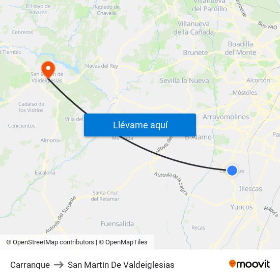 Carranque to San Martín De Valdeiglesias map