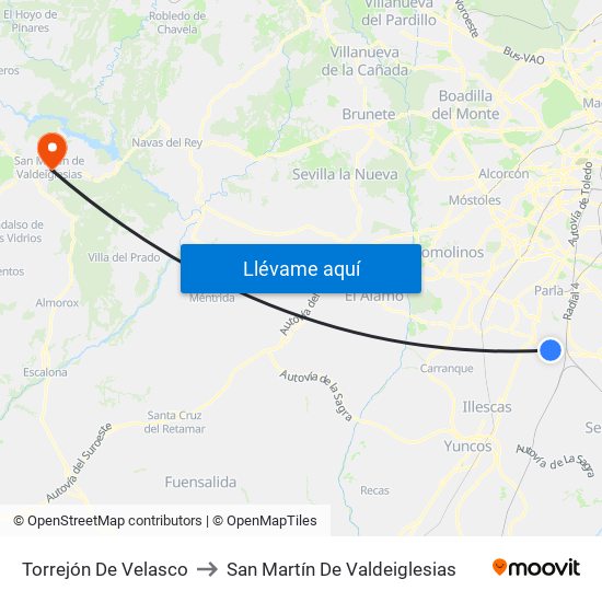 Torrejón De Velasco to San Martín De Valdeiglesias map