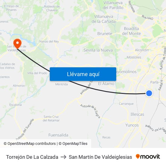 Torrejón De La Calzada to San Martín De Valdeiglesias map