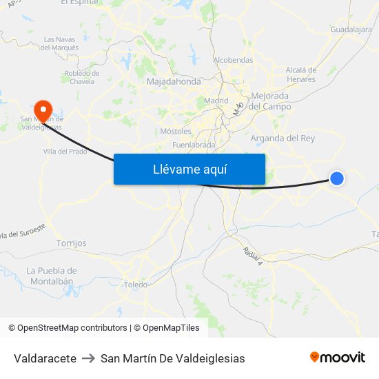 Valdaracete to San Martín De Valdeiglesias map
