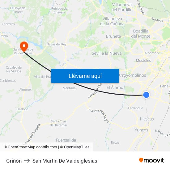 Griñón to San Martín De Valdeiglesias map