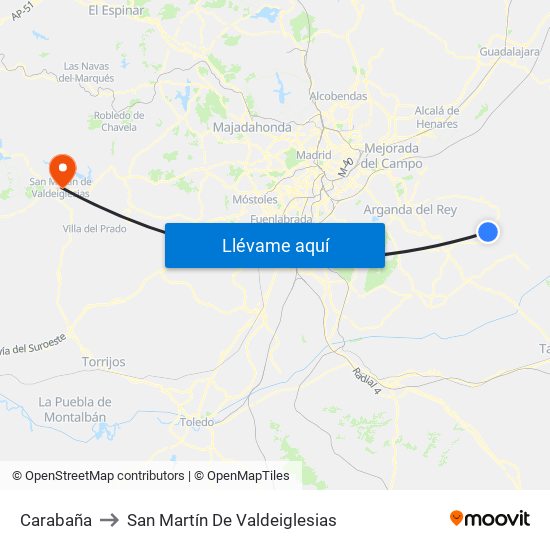 Carabaña to San Martín De Valdeiglesias map