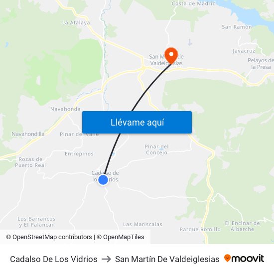 Cadalso De Los Vidrios to San Martín De Valdeiglesias map