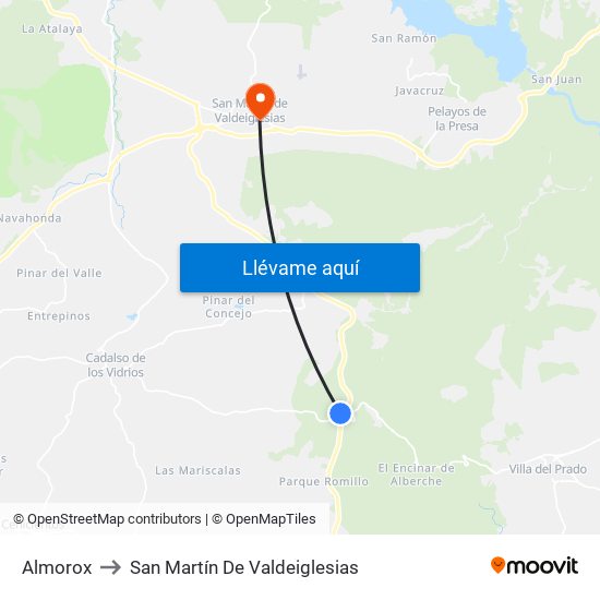 Almorox to San Martín De Valdeiglesias map