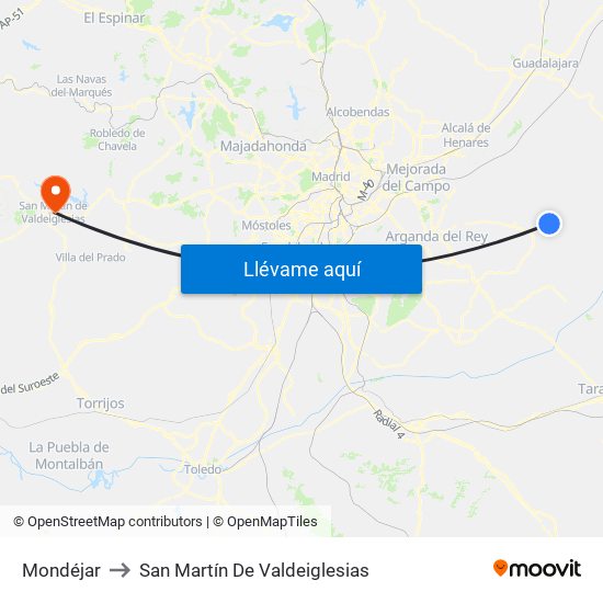 Mondéjar to San Martín De Valdeiglesias map