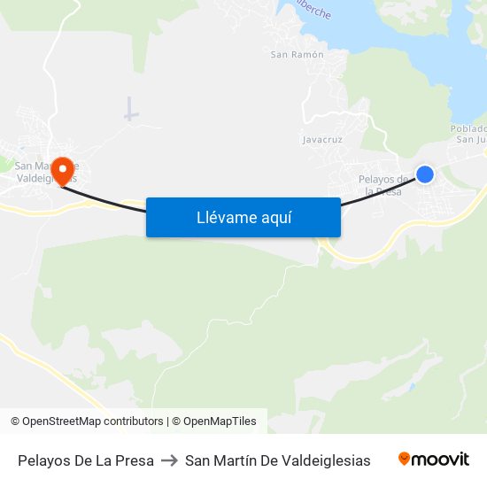 Pelayos De La Presa to San Martín De Valdeiglesias map