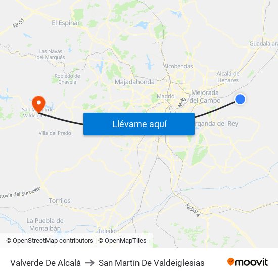 Valverde De Alcalá to San Martín De Valdeiglesias map