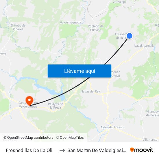 Fresnedillas De La Oliva to San Martín De Valdeiglesias map