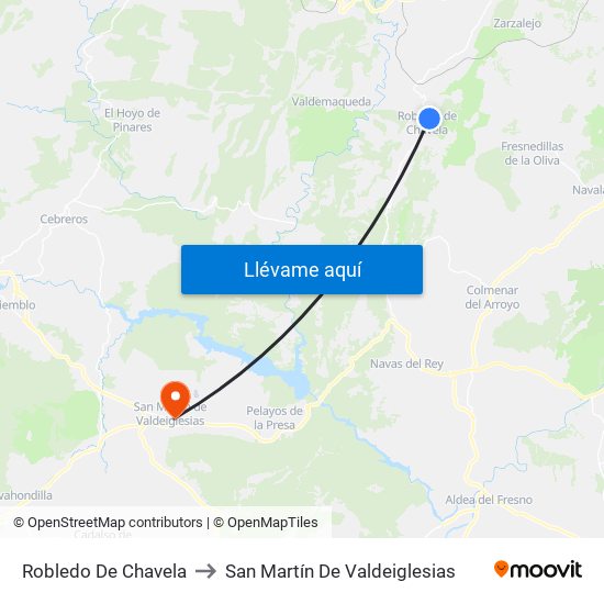 Robledo De Chavela to San Martín De Valdeiglesias map