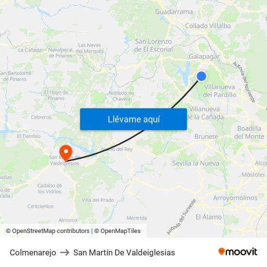 Colmenarejo to San Martín De Valdeiglesias map