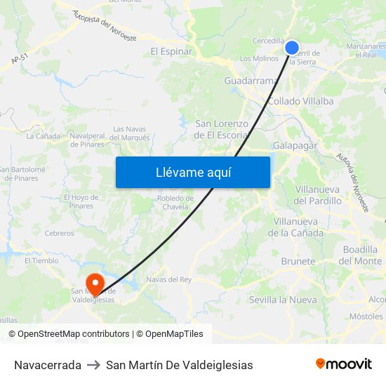 Navacerrada to San Martín De Valdeiglesias map