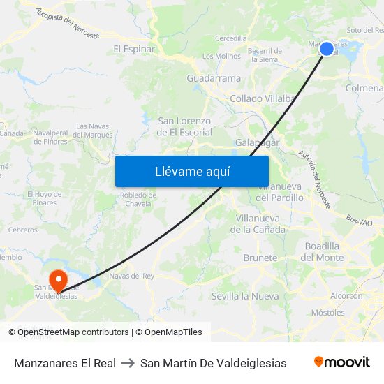 Manzanares El Real to San Martín De Valdeiglesias map