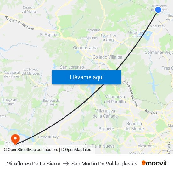 Miraflores De La Sierra to San Martín De Valdeiglesias map
