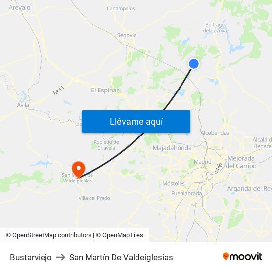 Bustarviejo to San Martín De Valdeiglesias map