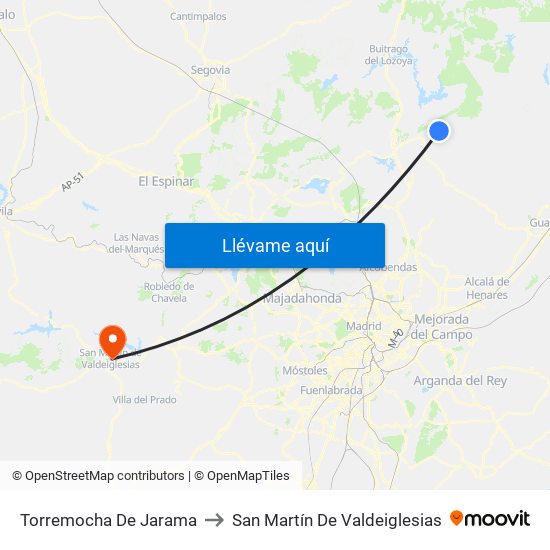 Torremocha De Jarama to San Martín De Valdeiglesias map