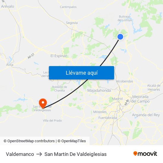 Valdemanco to San Martín De Valdeiglesias map