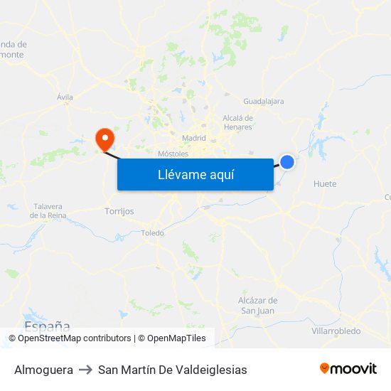 Almoguera to San Martín De Valdeiglesias map