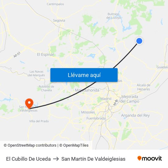 El Cubillo De Uceda to San Martín De Valdeiglesias map