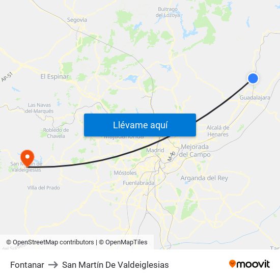 Fontanar to San Martín De Valdeiglesias map