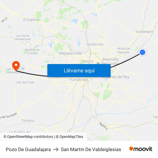 Pozo De Guadalajara to San Martín De Valdeiglesias map