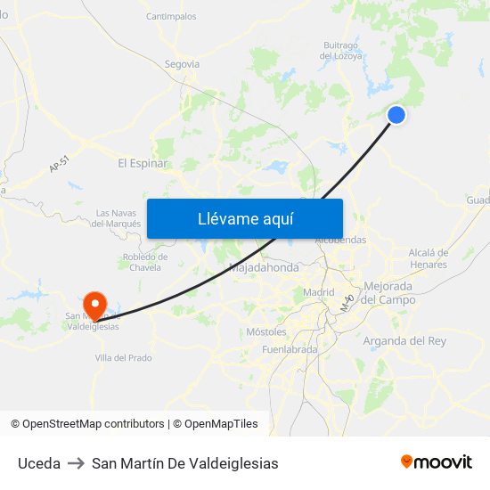 Uceda to San Martín De Valdeiglesias map