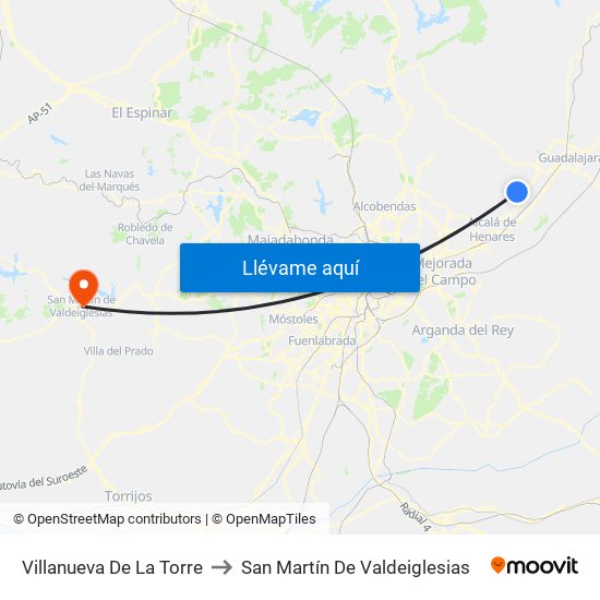 Villanueva De La Torre to San Martín De Valdeiglesias map