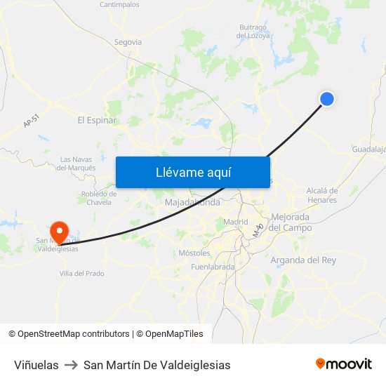 Viñuelas to San Martín De Valdeiglesias map