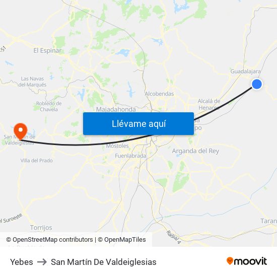 Yebes to San Martín De Valdeiglesias map