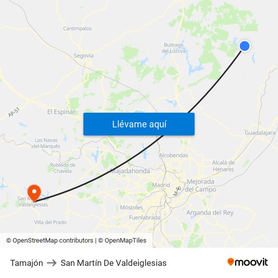 Tamajón to San Martín De Valdeiglesias map