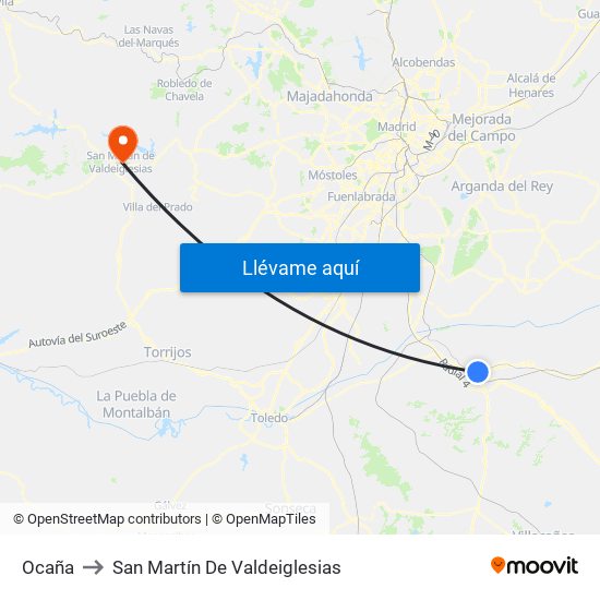 Ocaña to San Martín De Valdeiglesias map
