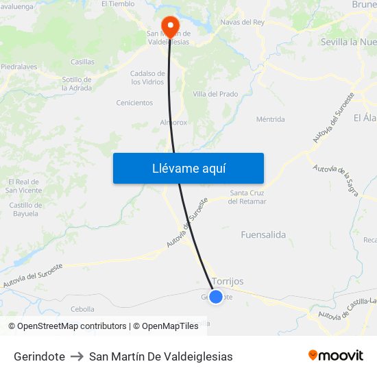 Gerindote to San Martín De Valdeiglesias map