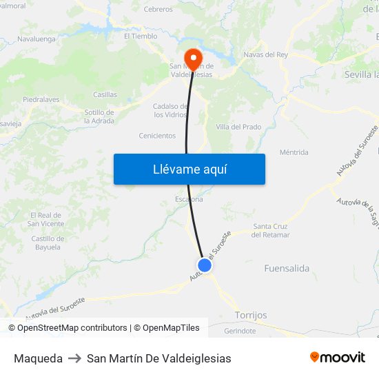 Maqueda to San Martín De Valdeiglesias map